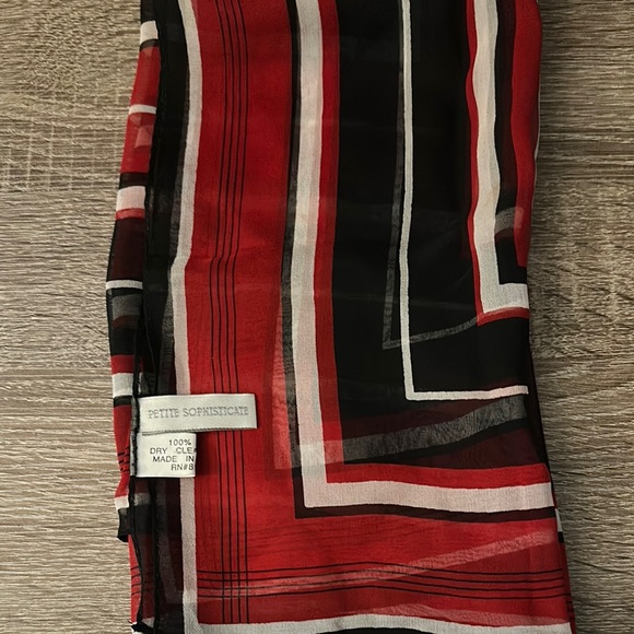 Petite Sophisticate Accessories - Petite Sophisticate Red and Black Patterned Scarf 20x20”